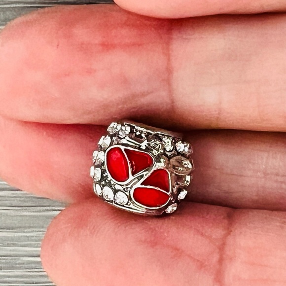 Silver plated red enamel paved BELLS 🔔 Bracelet charm - Picture 3 of 7